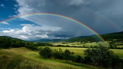 Fototapeta premium Rainbow over valley (1)