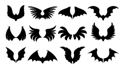 set of wing silhouette vector on white background