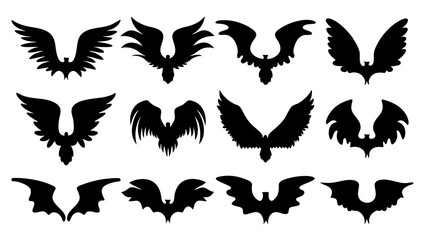 set of wing silhouette vector on white background