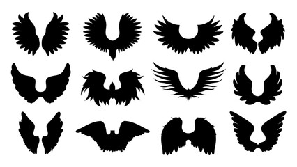 set of wing silhouette vector on white background