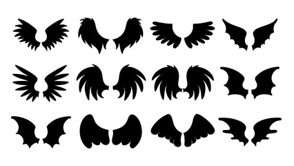 set of wing silhouette vector on white background