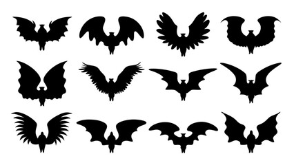 set of wing silhouette vector on white background
