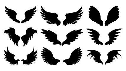 set of wing silhouette vector on white background