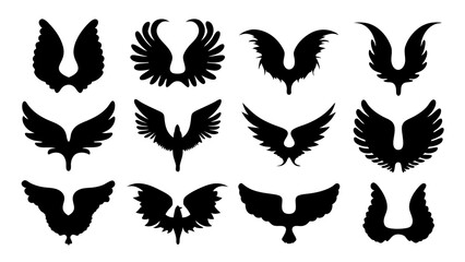 set of wing silhouette vector on white background