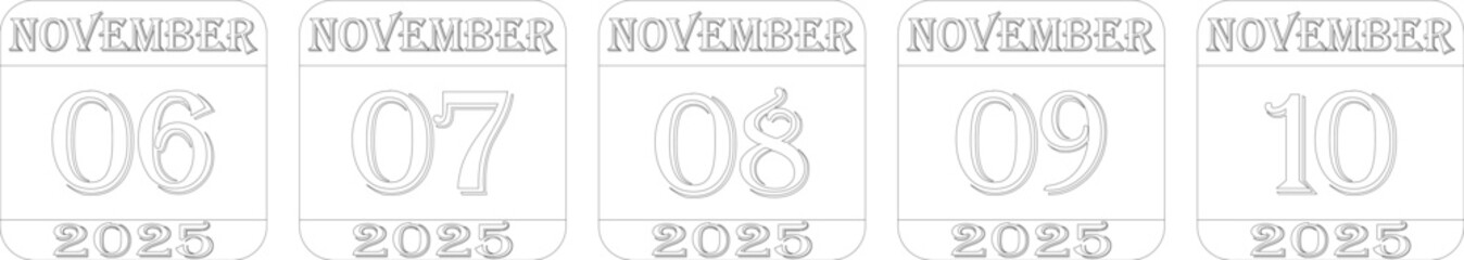 November calendar 2025 line art icon set.Simple design for business,print media,advertisement.Calendar Event schedule date icon on white background.Agenda plan,nov month schedule calendar,Time planner