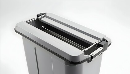 Gray Recycling Bin with Lid Open in a Clean White Studio