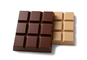 Fototapeta premium Two chocolate bars one dark and one white sitting on a white background in a studio shot close up