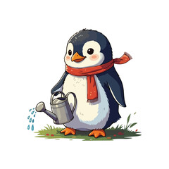 Cute Penguin Standing Cartoon Vector Icon Illustration Animal Nature Icon Isolated Flat Vector