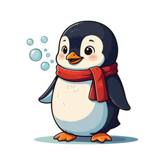 Cute Penguin Standing Cartoon Vector Icon Illustration Animal Nature Icon Isolated Flat Vector