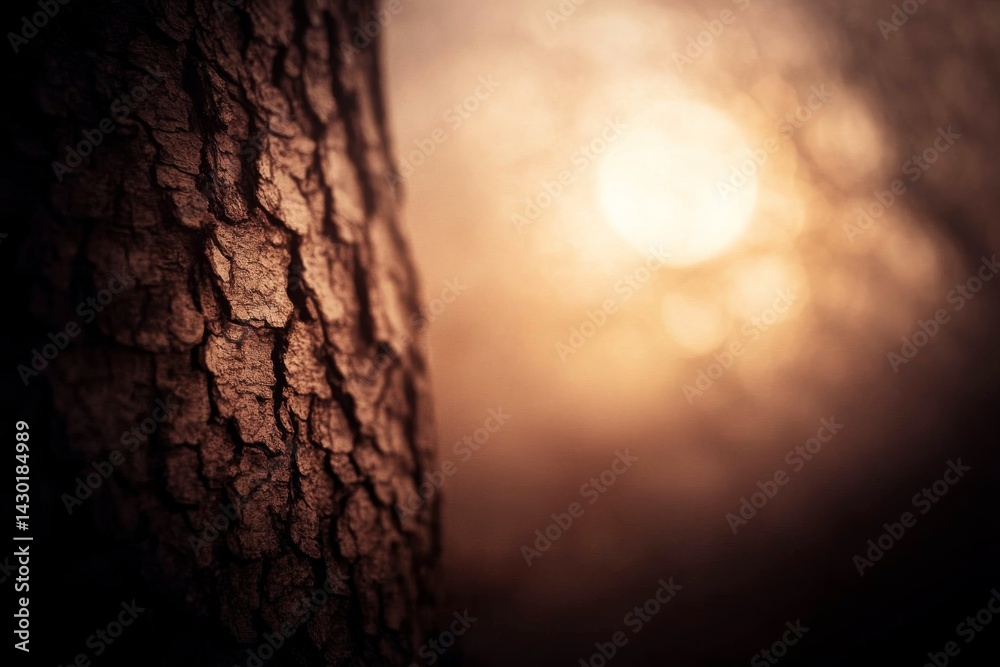 Poster Moonlight reflects off the smooth bark of an ancient oak tree, creating a silvery glow while branches frame the scene amidst nighttime tranquility