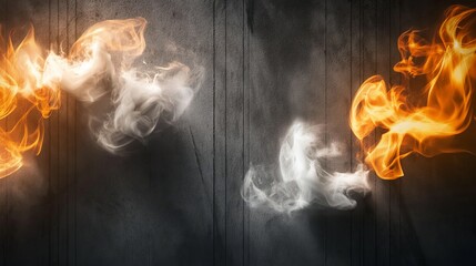 Orange flames and white smoke on textured dark wall