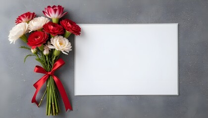 Carnations placed next to a blank white card