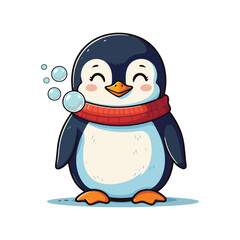 Cute Penguin Standing Cartoon Vector Icon Illustration Animal Nature Icon Isolated Flat Vector