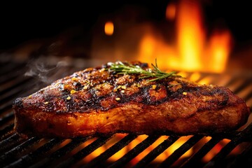 Grilled steak on barbecue