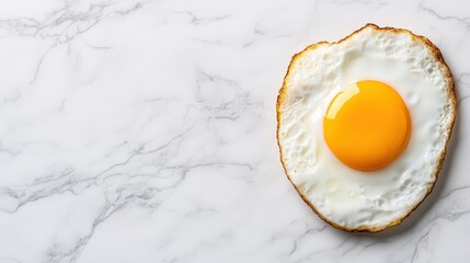 Perfectly cooked sunny side up egg on a marble countertop captured in a dynamic style. National Egg Day
