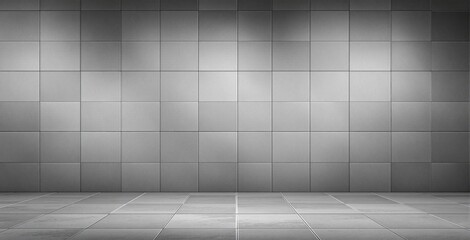 Metallic tiled interior featuring seamless square tile wall and floor, minimalist geometric layout on a neutral background, concept of modern space. Ai generative