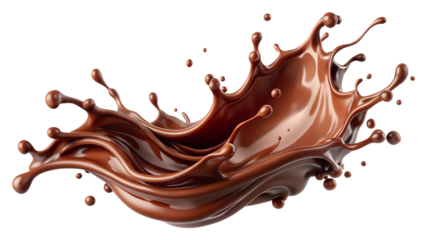 A delicious brown chocolate splash, a sweet cocoa liquid drop melting on transparent background