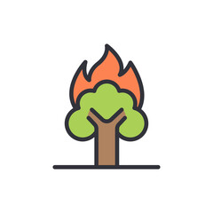 Forest fire colored icons, minimalist vector illustration ,simple transparent graphic element .Isolated on white background