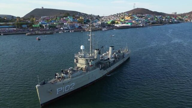 Mexican frigate of the Mexican Navy in Topolobampo Bay, Sinaloa, Mexico