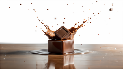 A delicious brown chocolate splash, a sweet cocoa liquid drop melting on transparent background