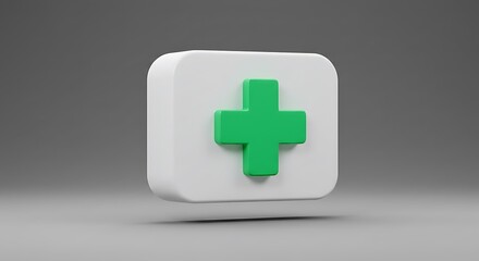 Obraz premium Green Cross on White Square Button