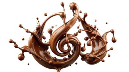 A delicious brown chocolate splash, a sweet cocoa liquid drop melting on transparent background