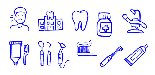 Stomatology Related Icons Crayon Chalk Drawing Vector Set