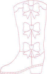 Girly Cowgirl Coquette Boots Bow Valentine Outline Illustration