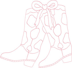 Girly Cowgirl Coquette Boots Bow Valentine Outline Illustration