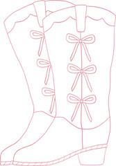Girly Cowgirl Coquette Boots Bow Valentine Outline Illustration