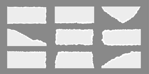 vector torn paper set. Clip art isolated on grey background.