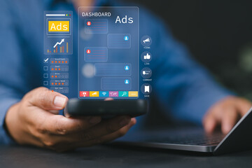 Online advertising concept Internet advertising digital marketing Social media. Online sales concept of digital marketing, ad, product ads, promotion of products or services through digital tools.