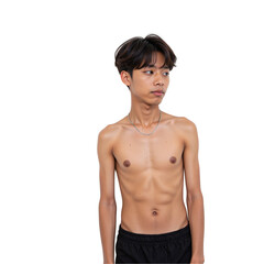 Portrait of a Thin Adolescent Male with Short Black Hair Posing Against a transparent background