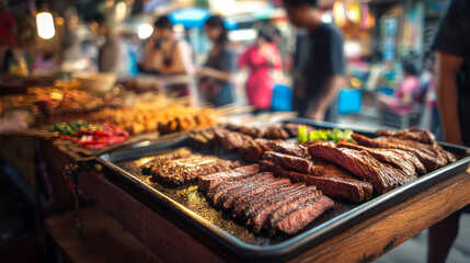 beef in street food on market