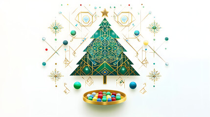 Fototapeta premium Minimalist style Christmas,Christmas, decoration, Christmas tree,holiday, xmas,winter, decorations,celebration, presents,gift, Santa Claus,ornaments,december,seasonal,art,happy,new year