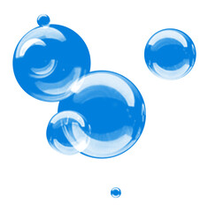 Group of blue glossy bubbles with realistic light shading