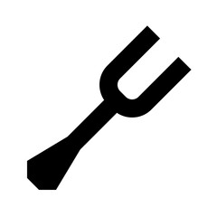 Isolated black tuning fork icon on a white background depicting musical instrument and sound adjustment tool