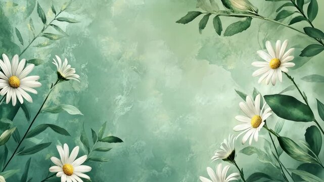 White daisy pattern on green background for nature art print