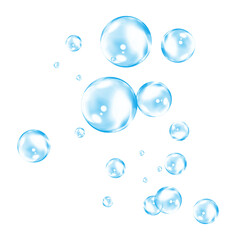 Balanced arrangement of floating soft light blue bubbles