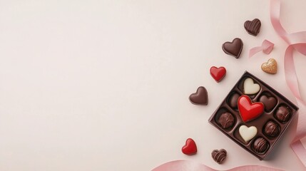 Romantic Heart Shaped Chocolates in a Box with Red and White Candies for Special Occasions