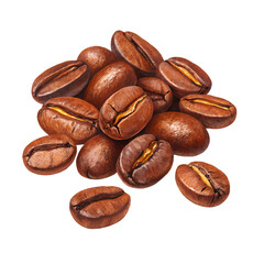 Obraz premium Group of Roasted Coffee Beans with Glossy Textures on White Background