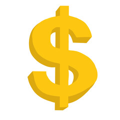 Golden Dollar Sign Vector Icon – 3D Style on White Background.