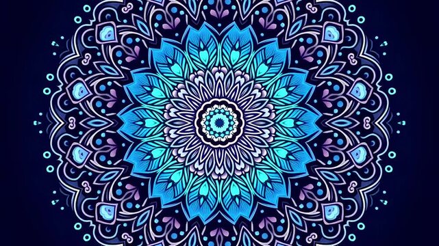 Futuristic Blue Flower Mandala Animation Featuring High-Tech Effect Symmetry and Dynamic Digital Motion for Modern Artistic Visuals
