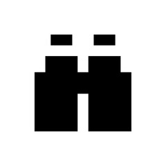 Illustration of pixelated black binoculars with a simple design and symmetrical arrangement on white background