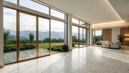 Obraz premium Modern Luxury Home Interior Design with Panoramic Mountain Views