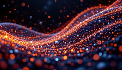 Digital motion dots on dark space forming futuristic tech wave in big data world