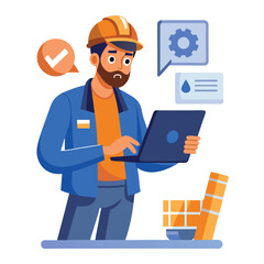 male engineer checks the program and discovers an error. Hand drawn style vector design illustrations.