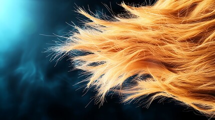 Naklejka premium Close-up of flowing golden tresses against a dark background, creating ethereal contrast