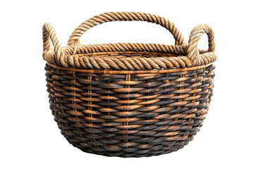 Obraz premium A rustic woven wicker basket with sturdy rope handles perfect for rustic home decor photographed against a pure black background showcasing on transparent background