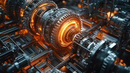 Obraz premium Futuristic Mechanical Gears and Energy Flow